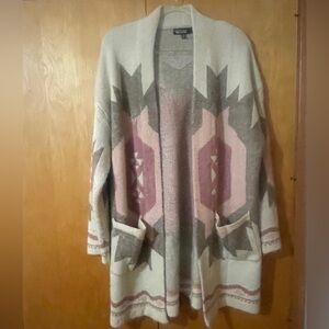 Free as a Bird Large Cream Sweater 
with Soft Pink & Brown Southwestern Design